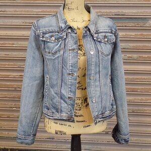 Earl Jean Light Wash Denim Jacket L Studded/Rhinestone Accents